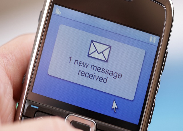 Text message received on a mobile phone